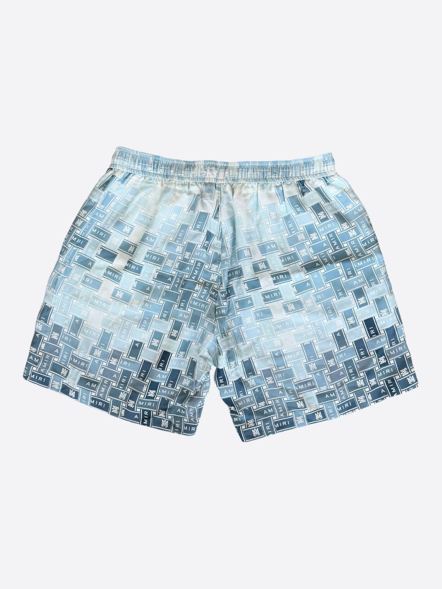 Amiri Blue & White Gradient Tape Logo Silk Shorts
