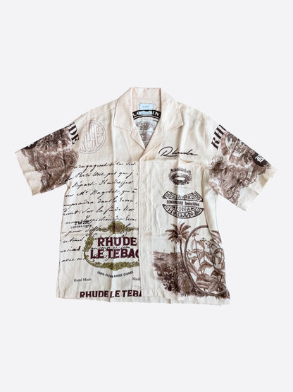 Rhude White & Brown Cigar Camp Button Up Shirt