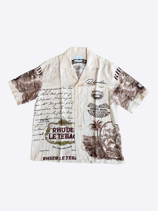 Rhude White & Brown Cigar Camp Button Up Shirt