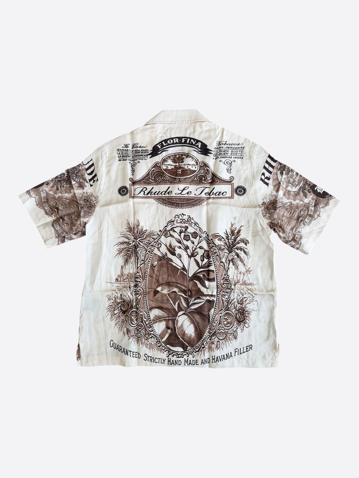 Rhude White & Brown Cigar Camp Button Up Shirt