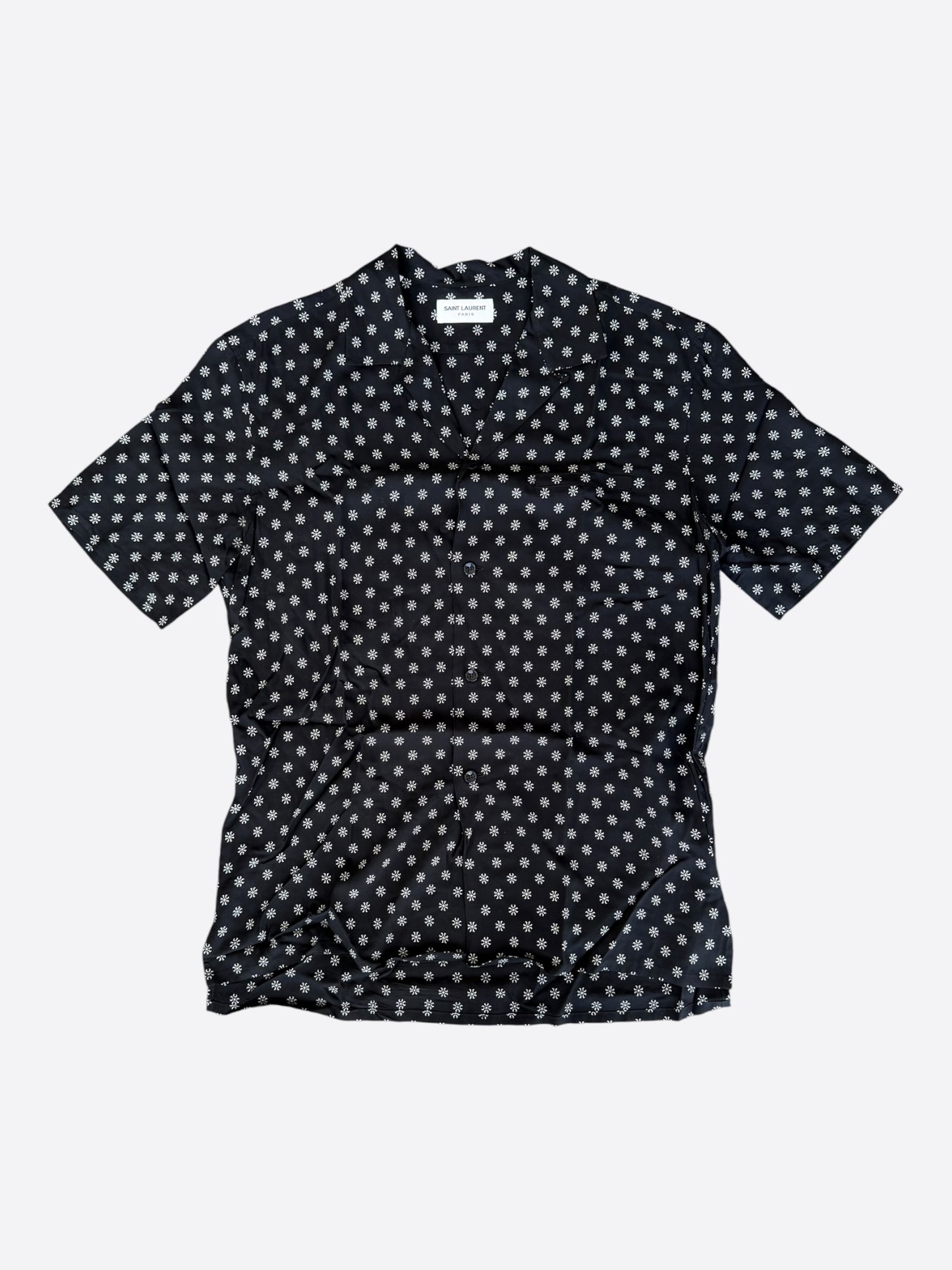 Saint Laurent Black & White Flower Silk Button Up Shirt