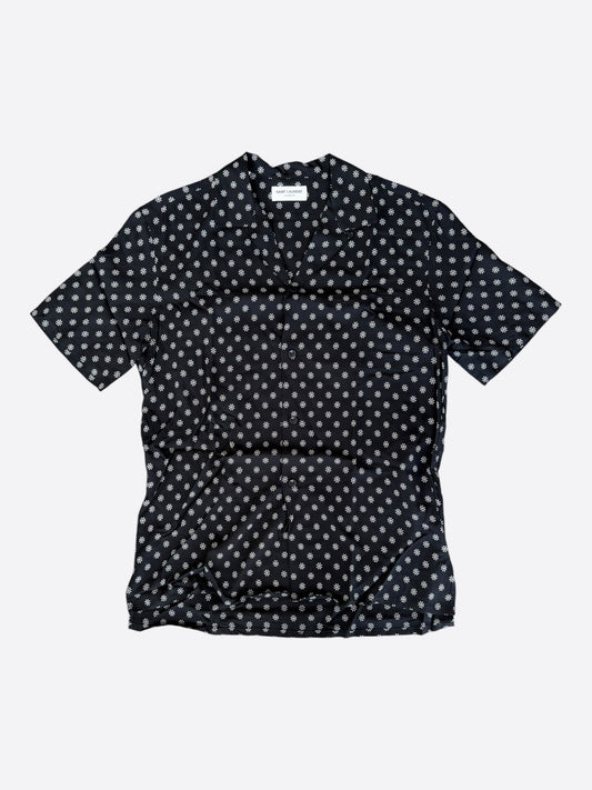 Saint Laurent Black & White Flower Silk Button Up Shirt