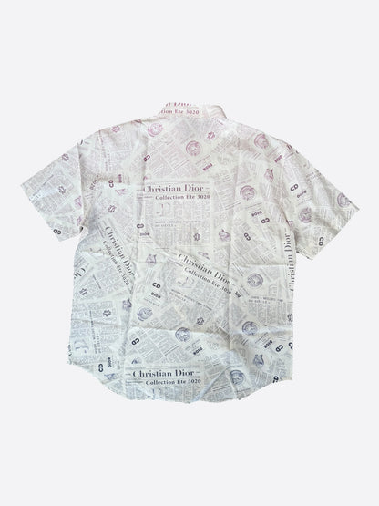 Dior White & Pink Daniel Arsham Newspaper Button Up Shirt