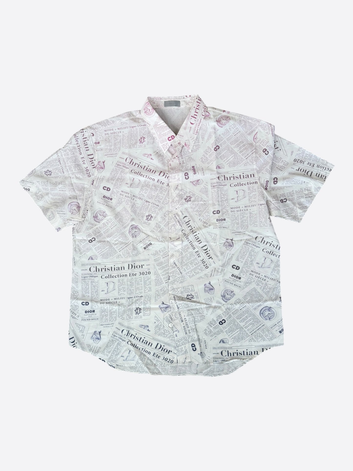 Dior White & Pink Daniel Arsham Newspaper Button Up Shirt