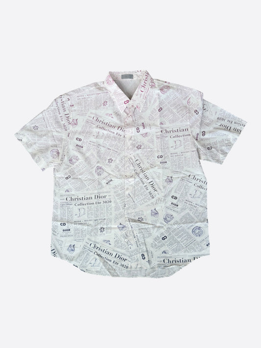 Dior White & Pink Daniel Arsham Newspaper Button Up Shirt