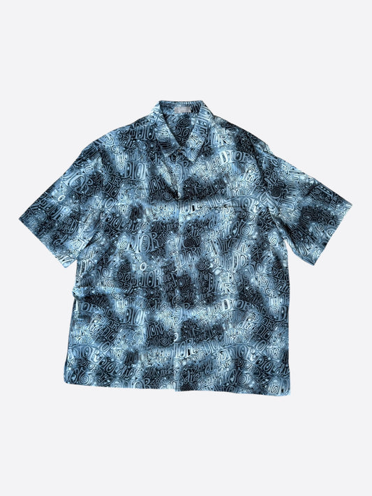 Dior Stussy Blue Wavy Print Button Up Shirt