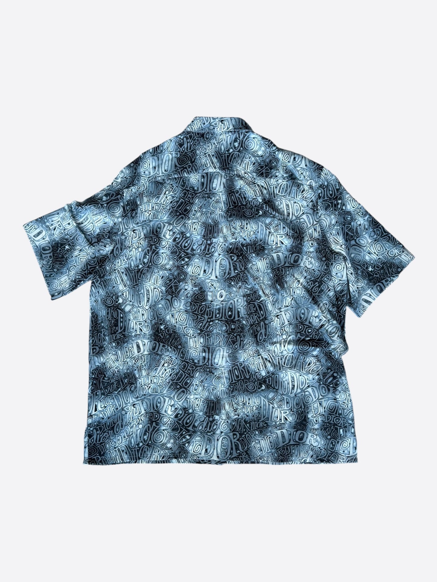 Dior Stussy Blue Wavy Print Button Up Shirt
