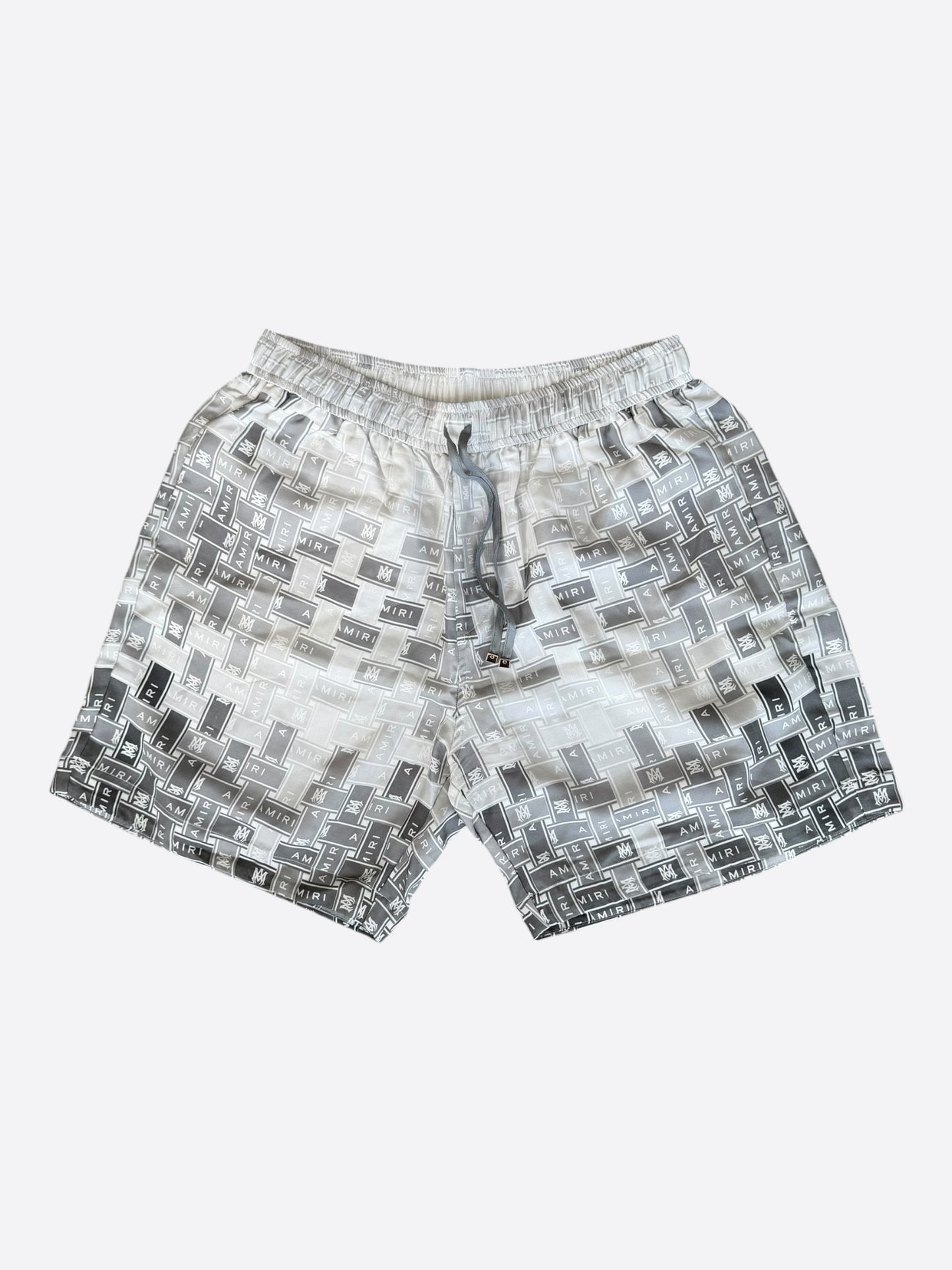Amiri Grey & White Gradient Tape Logo Silk Shorts