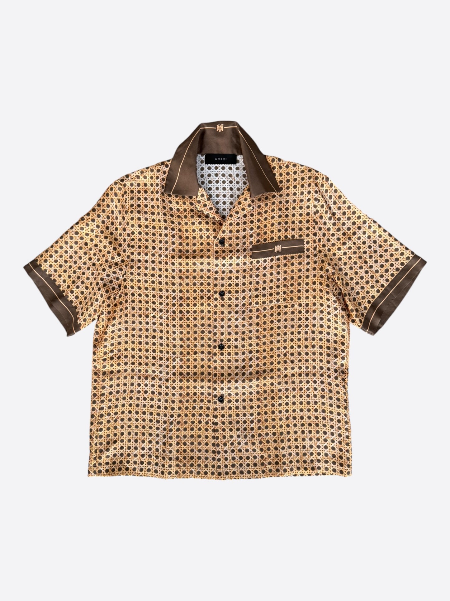Amiri Brown Weave Pattern Silk Button Up Short
