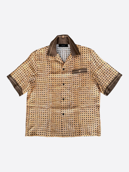 Amiri Brown Weave Pattern Silk Button Up Short