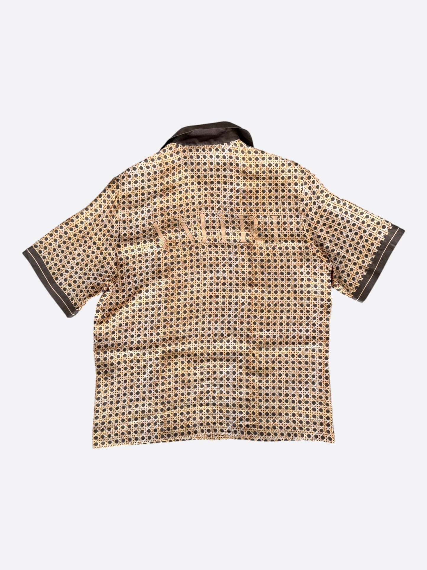 Amiri Brown Weave Pattern Silk Button Up Short