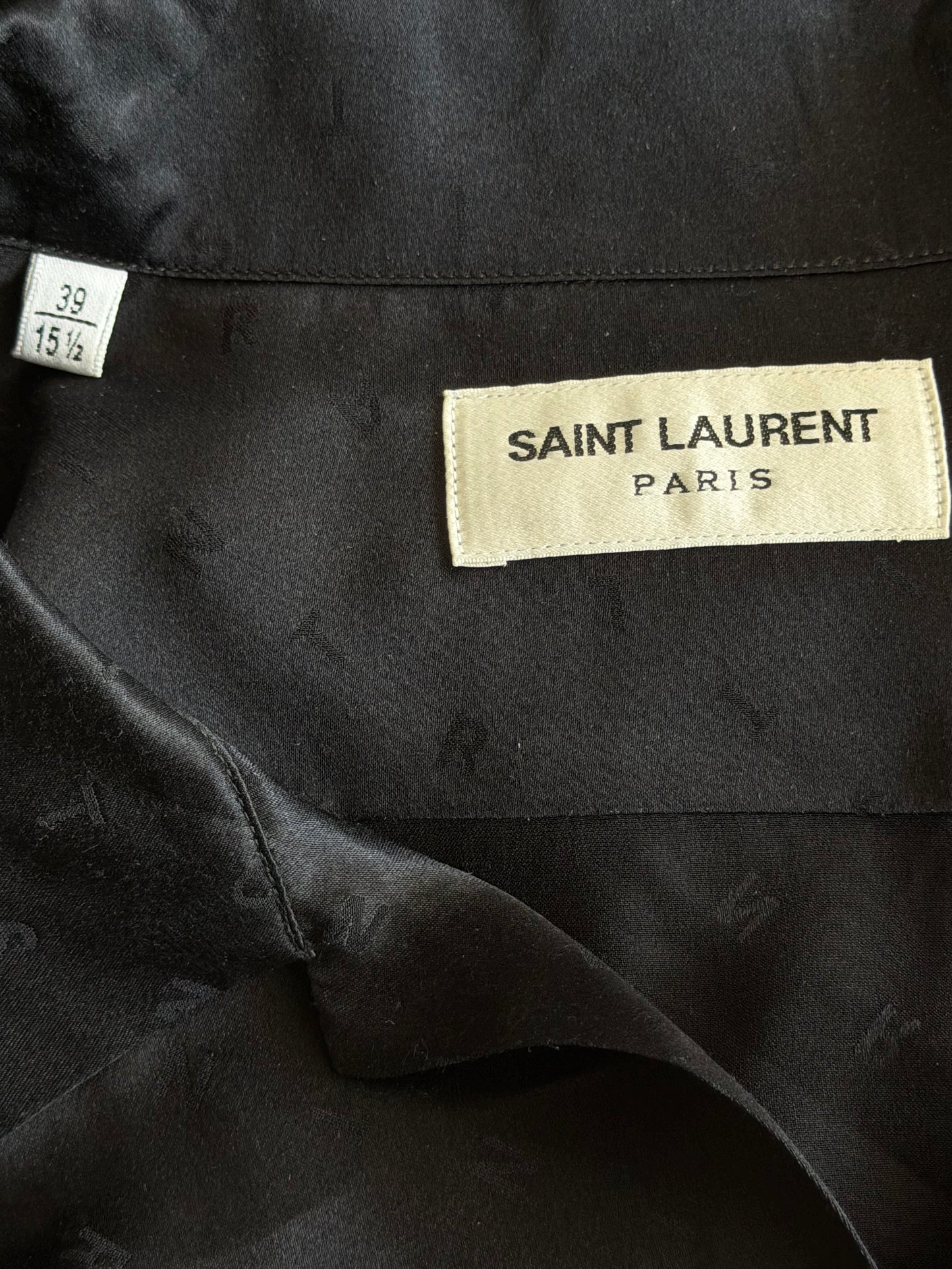 Saint Laurent Black Letters Silk Button Up Shirt