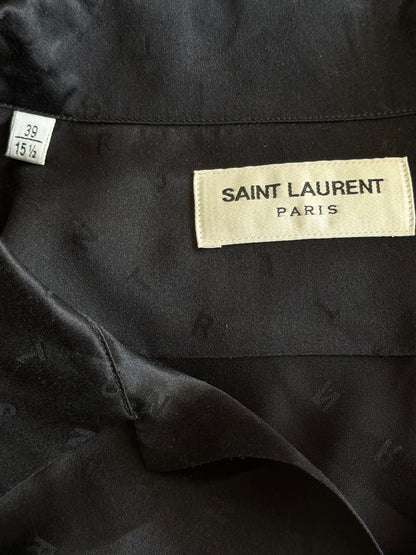 Saint Laurent Black Letters Silk Button Up Shirt
