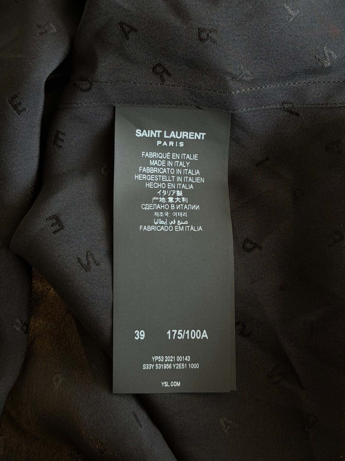 Saint Laurent Black Letters Silk Button Up Shirt