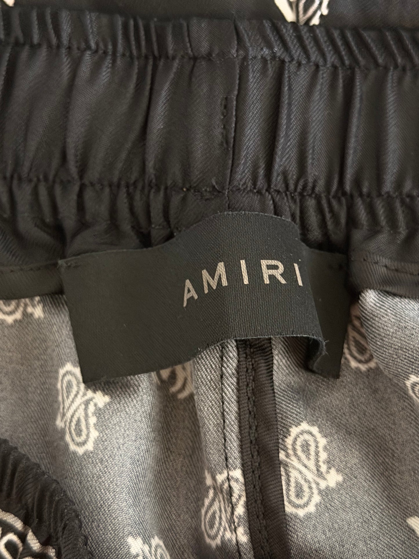 Amiri Black Paisley MA Logo Silk Shorts