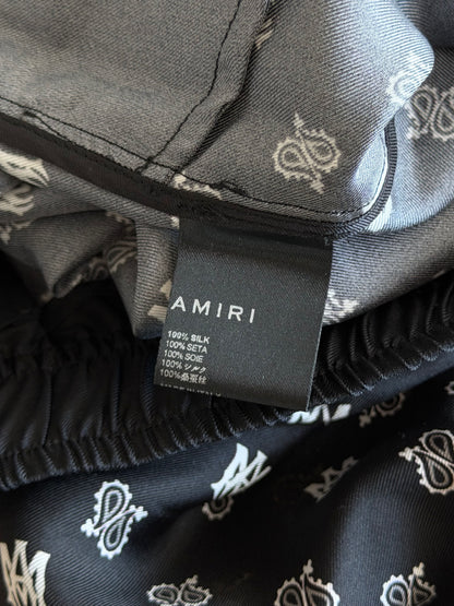 Amiri Black Paisley MA Logo Silk Shorts