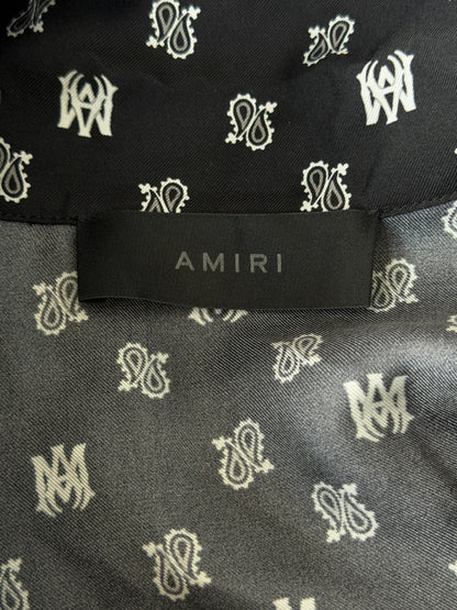 Amiri Black & White Paisley MA Logo Silk Button Up Short