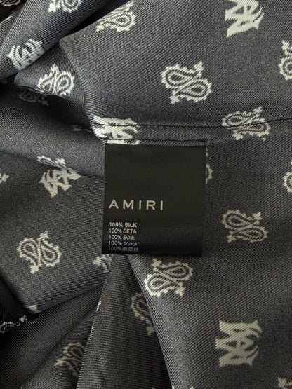 Amiri Black & White Paisley MA Logo Silk Button Up Short