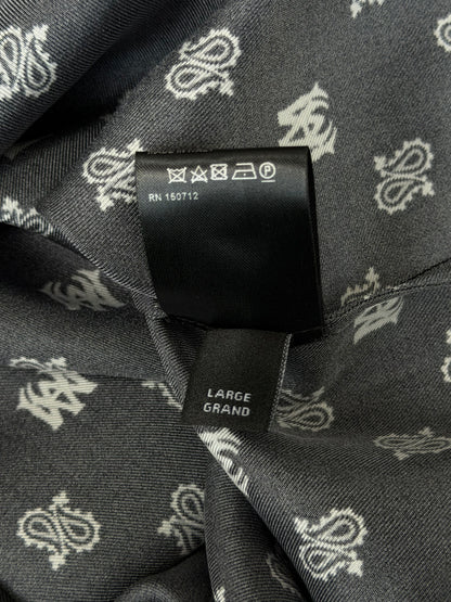 Amiri Black & White Paisley MA Logo Silk Button Up Short