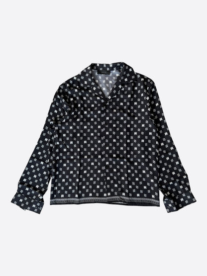 Amiri Black & White Paisley MA Logo Silk Button Up Short