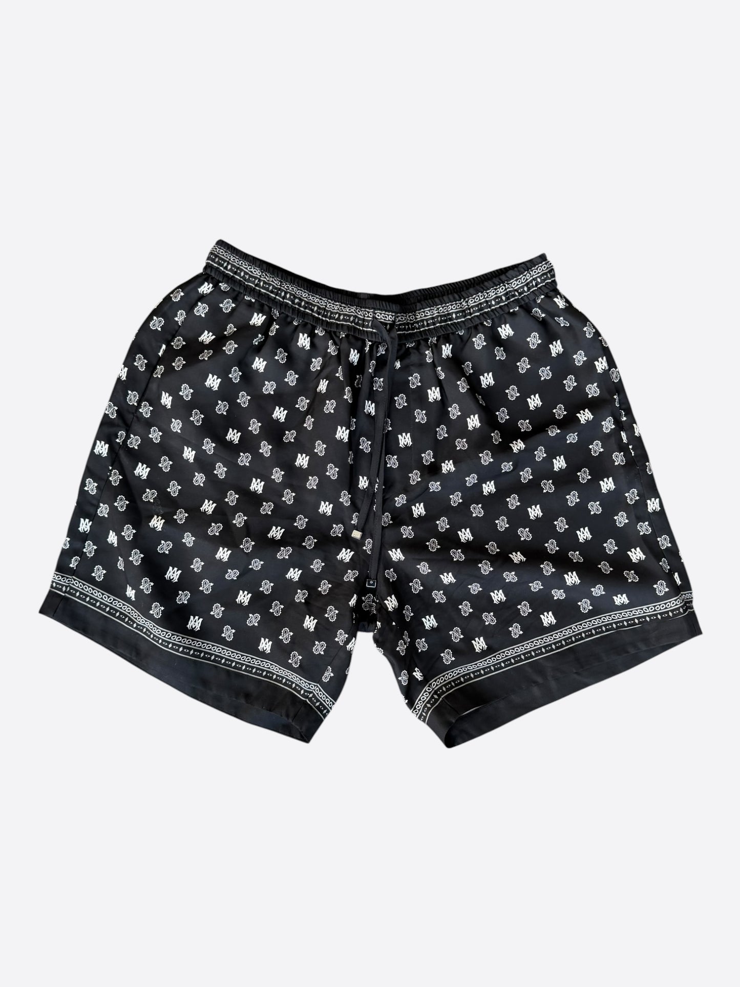 Amiri Black Paisley MA Logo Silk Shorts