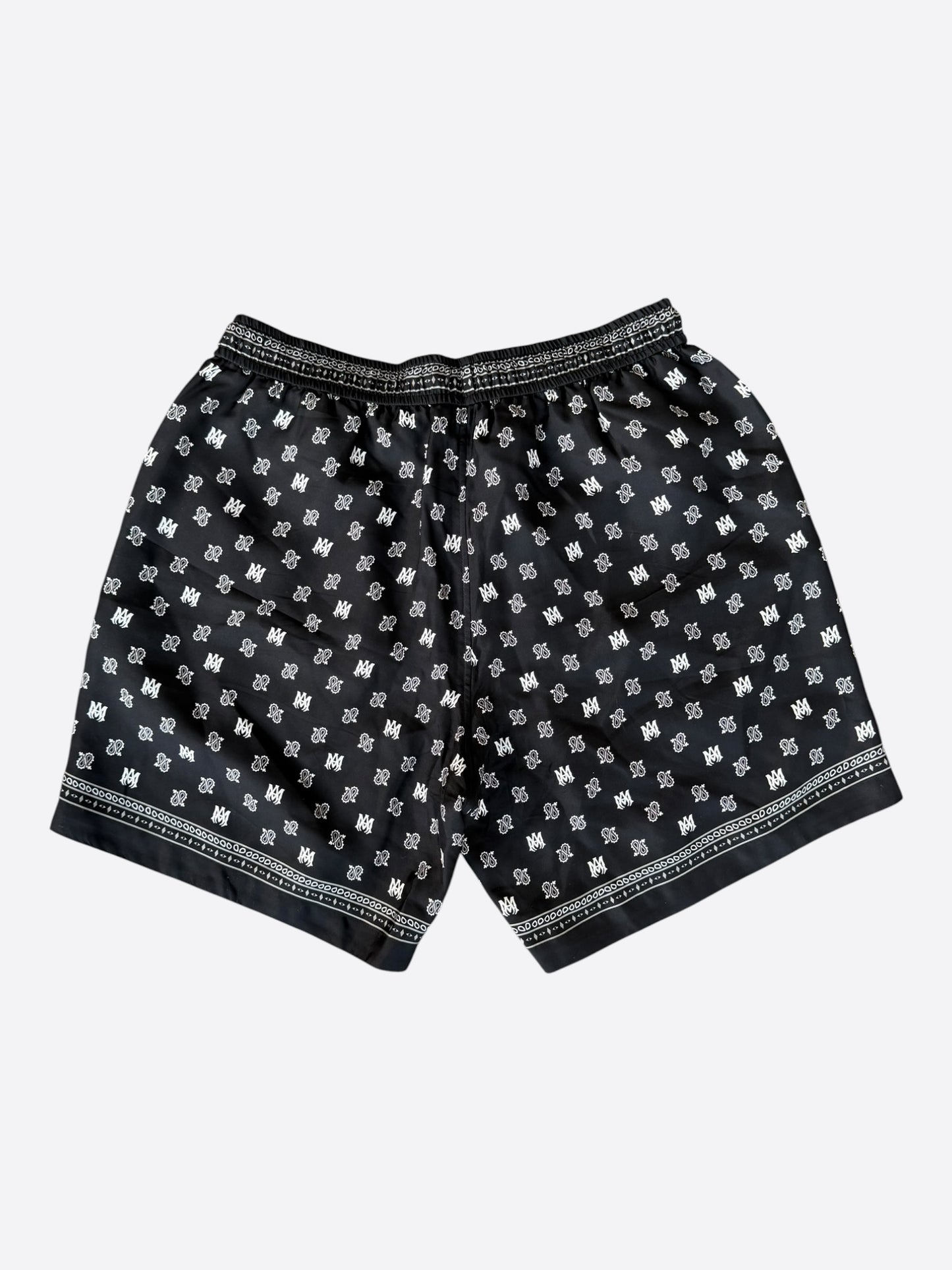 Amiri Black Paisley MA Logo Silk Shorts