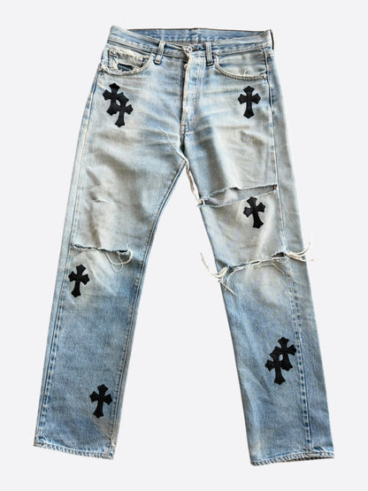 Chrome Hearts Levis Blue & Black Cross Patch Jeans