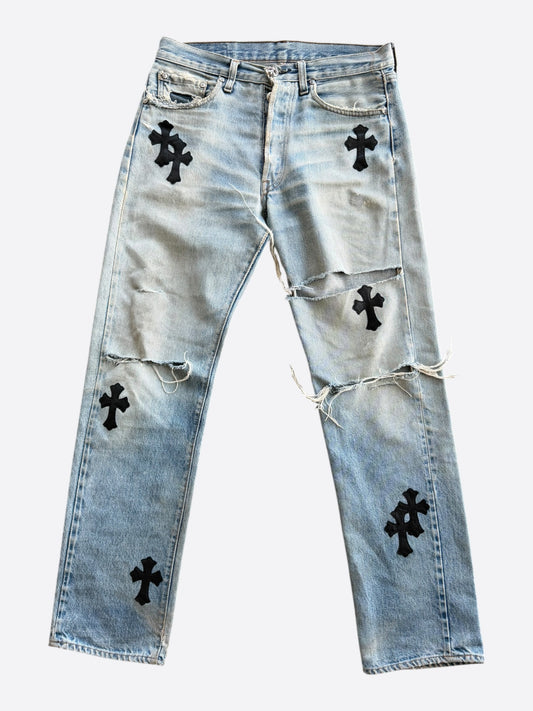Chrome Hearts Levis Blue & Black Cross Patch Jeans