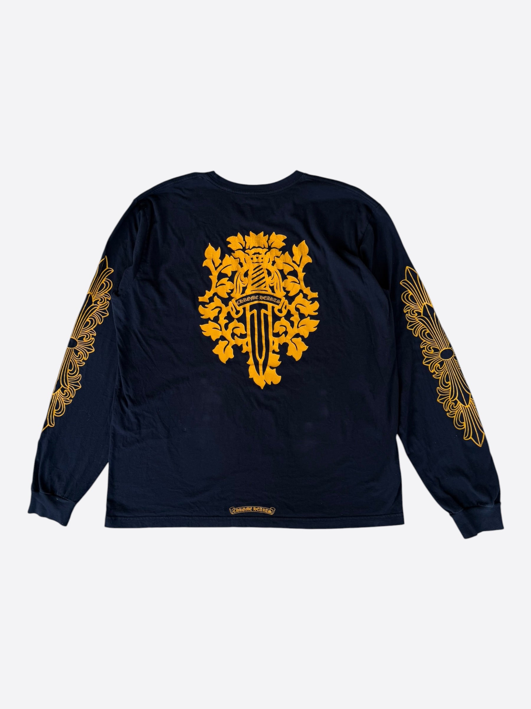 Chrome Hearts Navy & Yellow Dagger Logo Longsleeve T-Shirt – Savonches