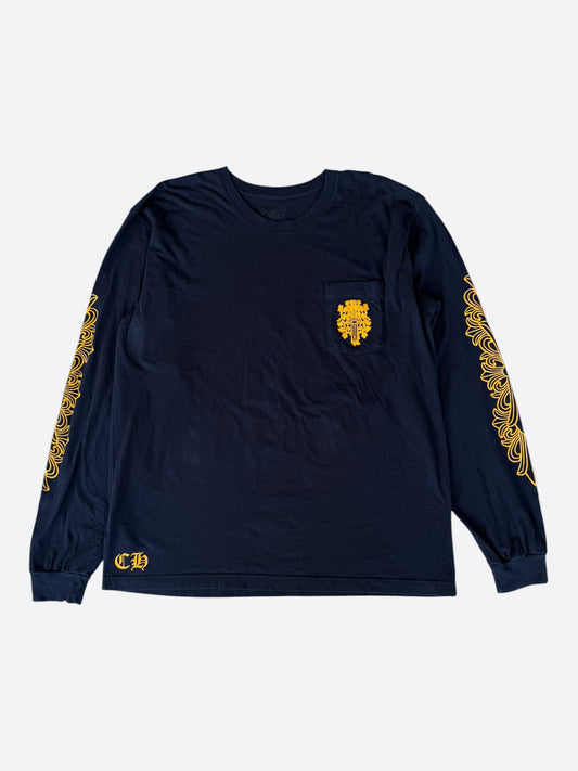 Chrome Hearts Navy & Yellow Dagger Logo Longsleeve T-Shirt