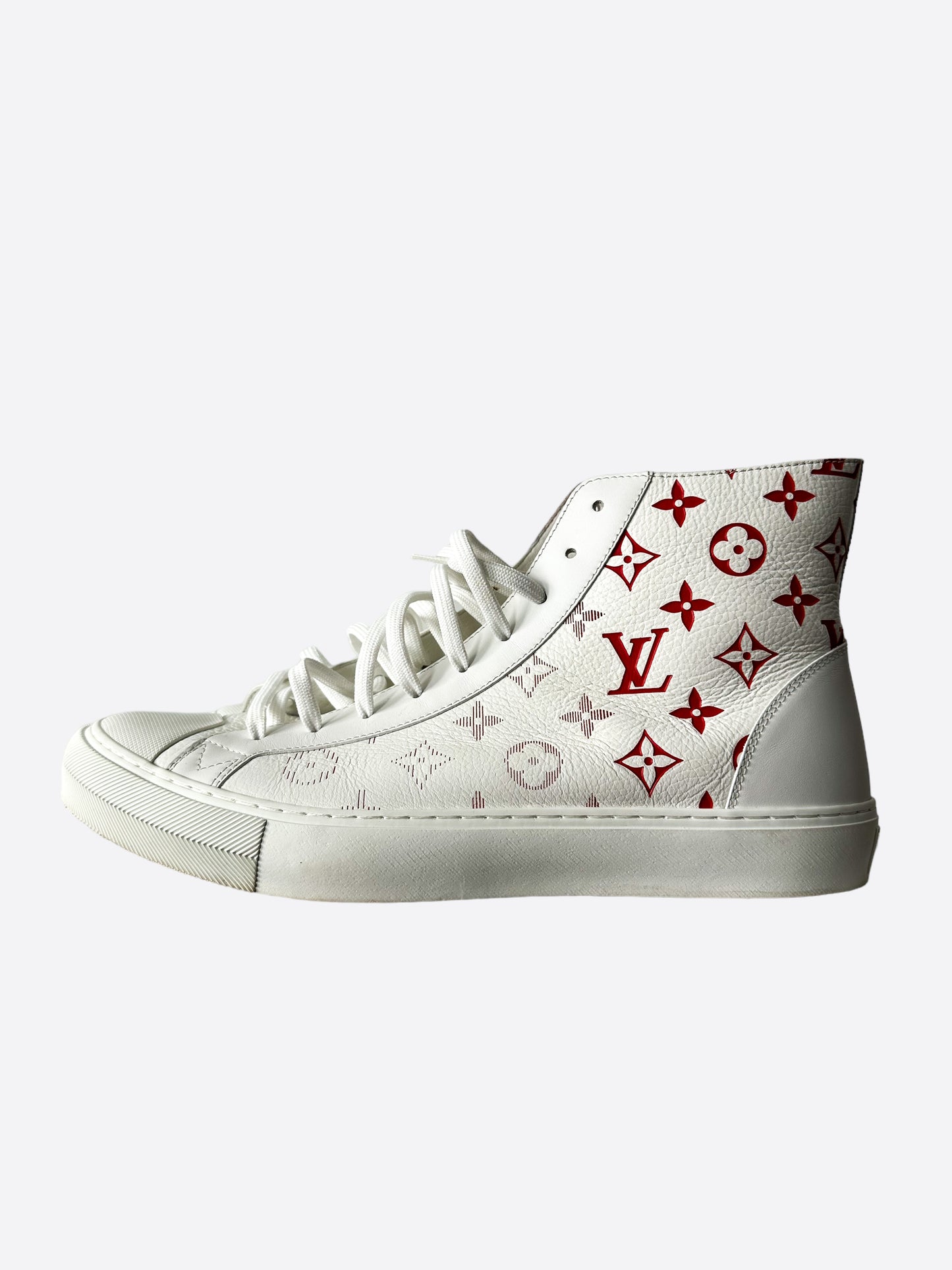 LOUIS VUITTON Monogram leather low-cut sneakers/ shoes 7 Red