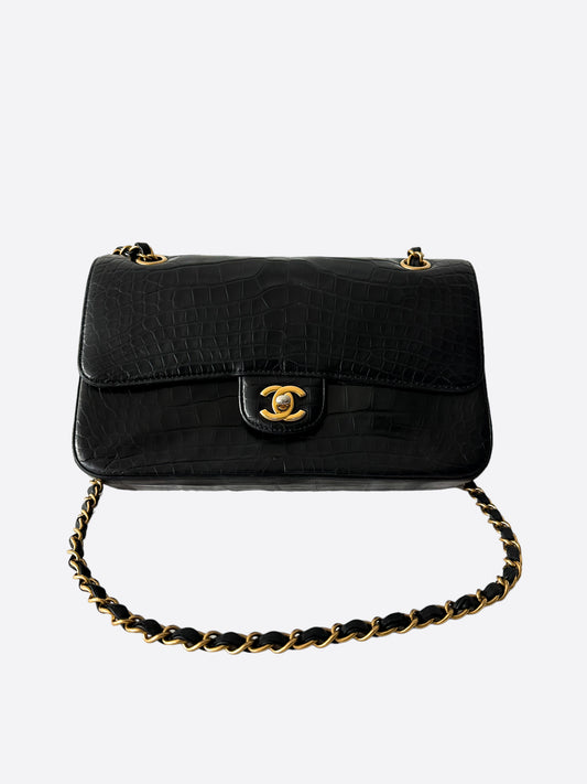Chanel Black Aligator Medium Double Flap Bag