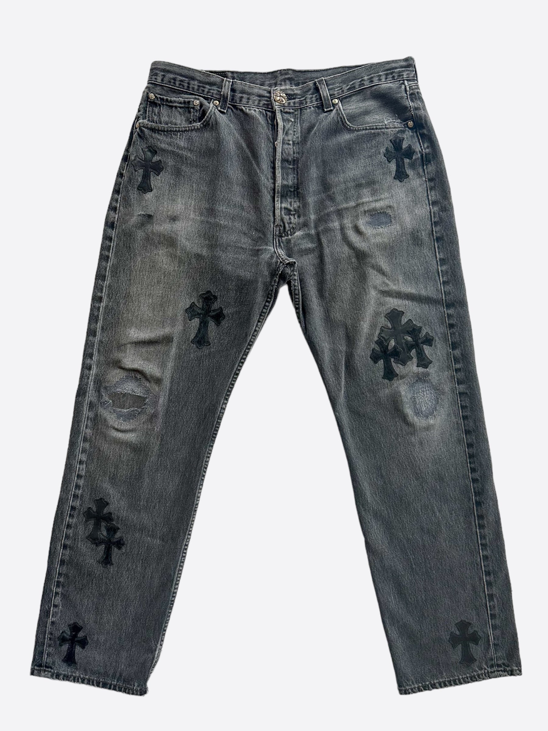 Chrome heart Cross leather shops patch jeans size 32