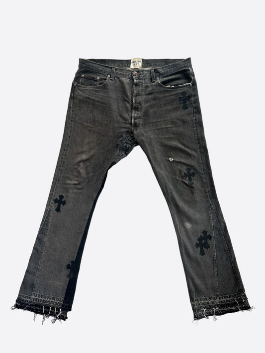 Chrome Hearts Levi's Gallery Dept Grey Black Cross Patch Flared Jeans