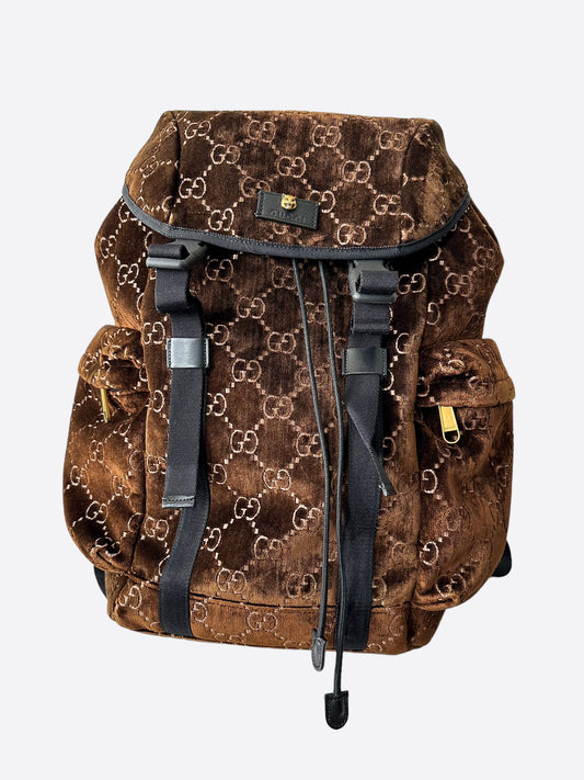 Gucci Brown Velvet GG Monogram Backpack