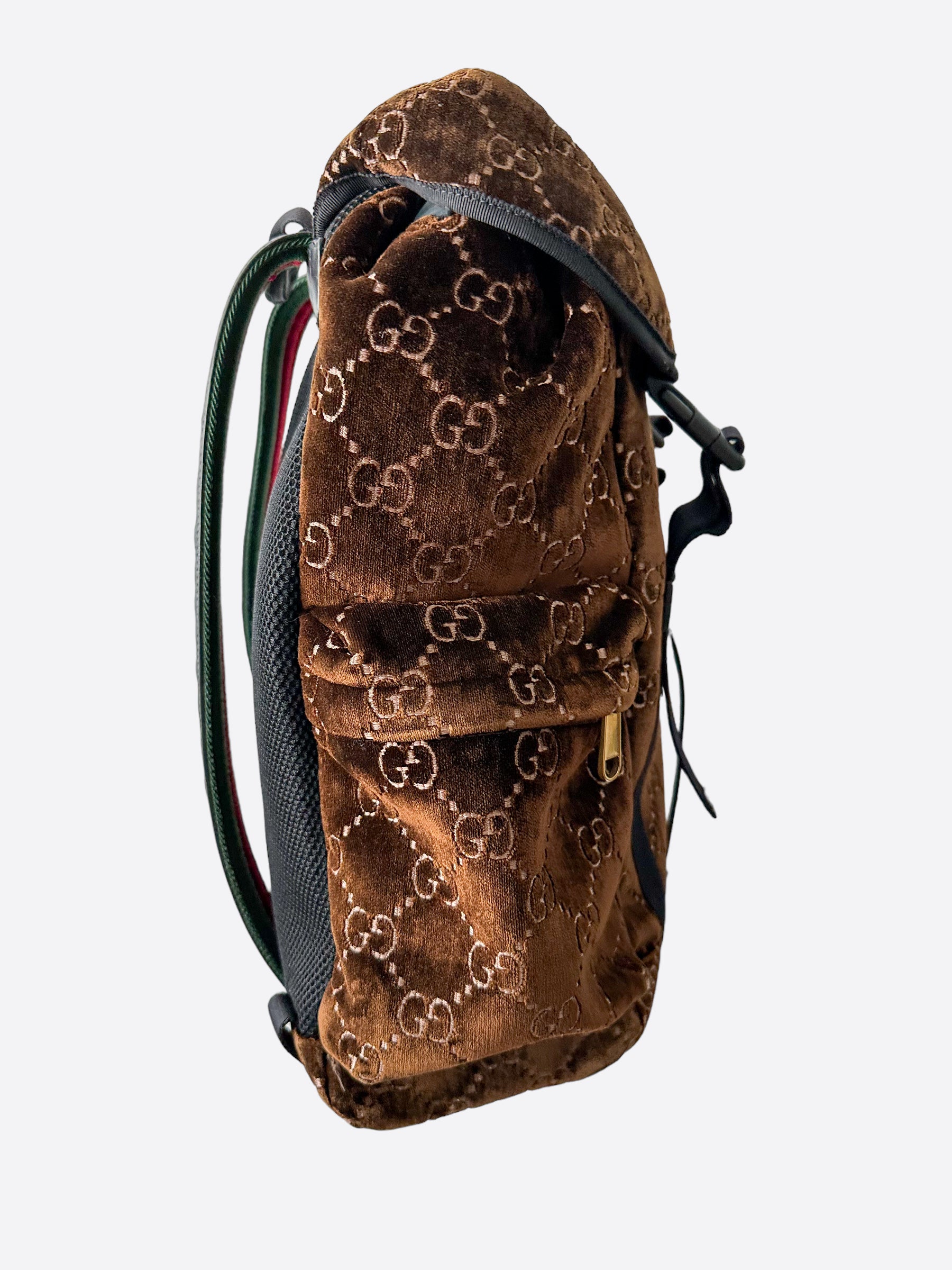 Gucci Brown Velvet GG Monogram Backpack