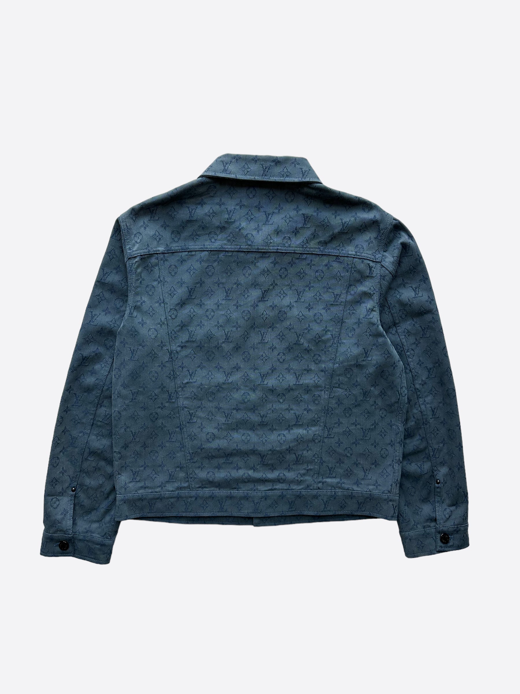 Louis Vuitton Navy Blue Monogram Jacquard Denim Blazer M For Sale at 1stDibs