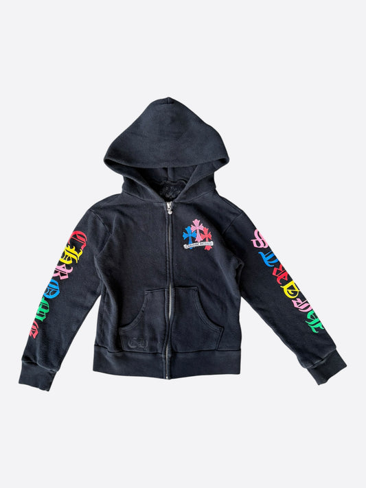 Chrome Hearts Black & Multicolor Cross Logo Kids Zip Up Hoodie