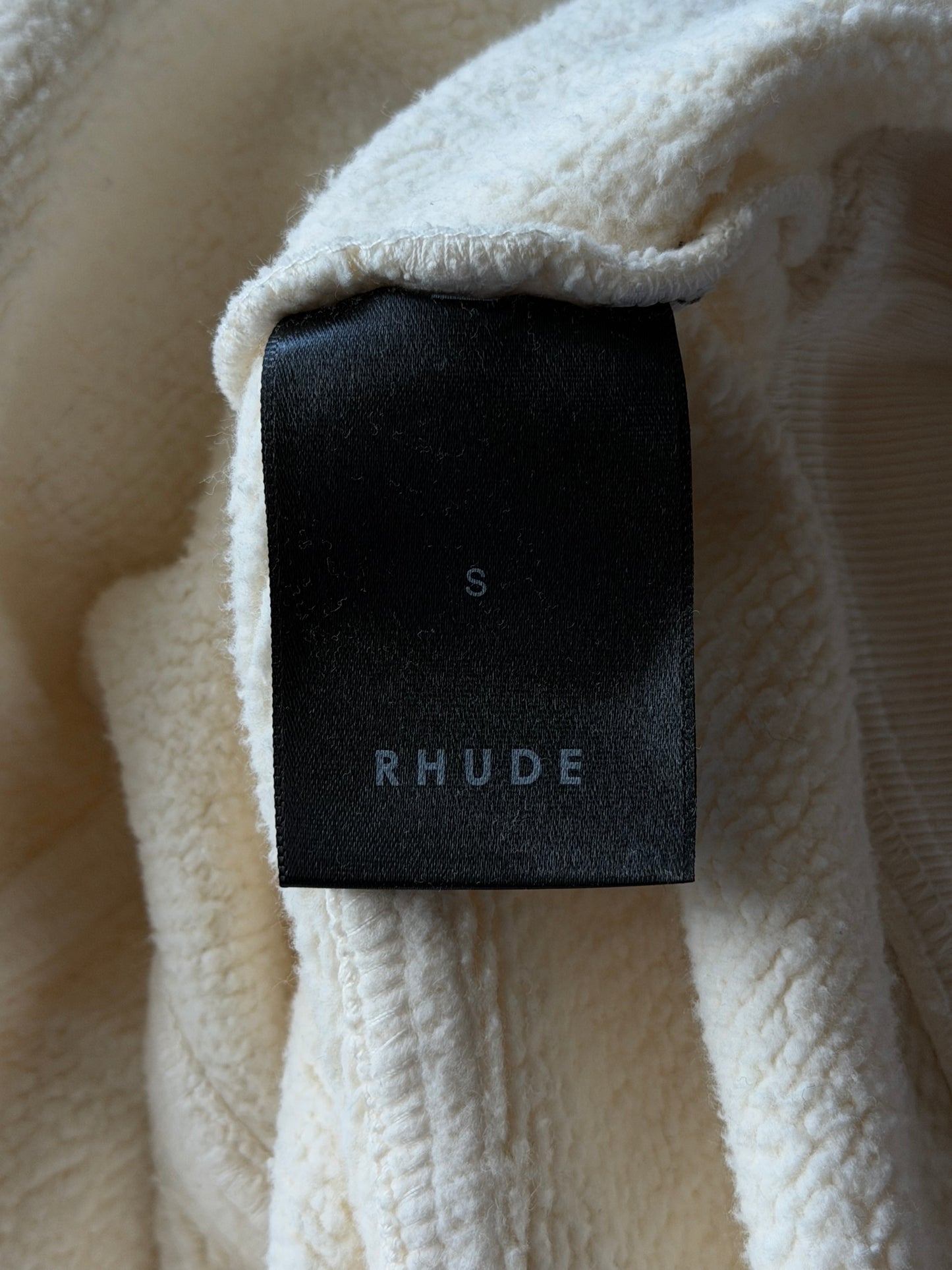 Rhude Vintage White & Black Script Logo Zip Up Hoodie