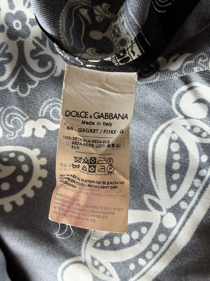 Dolce Gabbana Black & White Bandana Silk Button Up Short