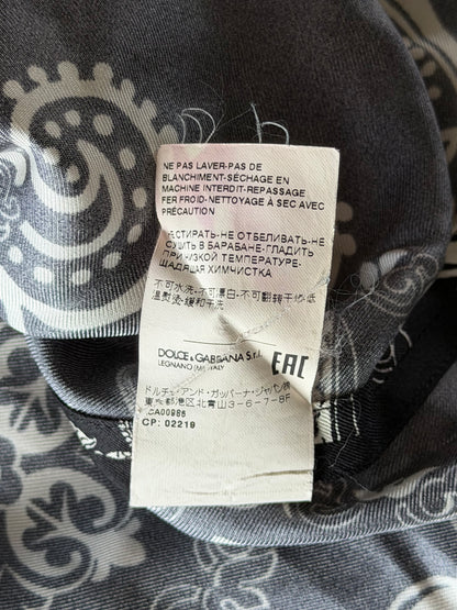 Dolce Gabbana Black & White Bandana Silk Button Up Short