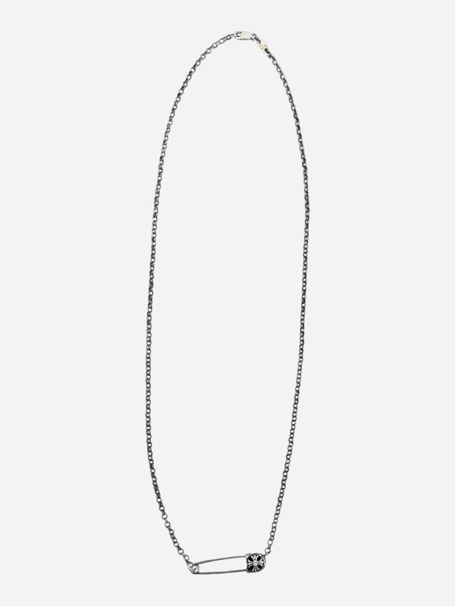 Chrome Hearts Silver & Diamond Safety Pin Roll Chain Necklace