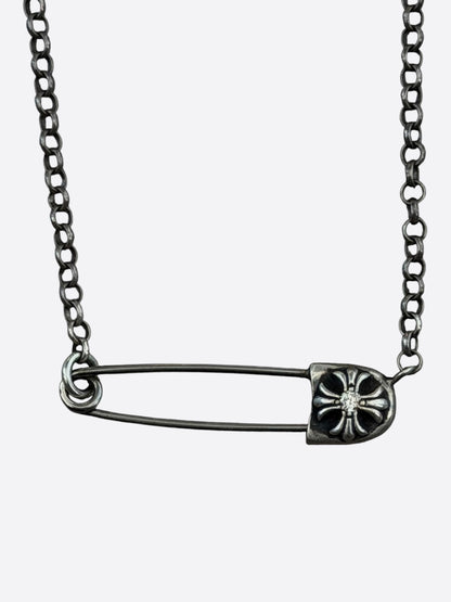 Chrome Hearts Silver & Diamond Safety Pin Roll Chain Necklace