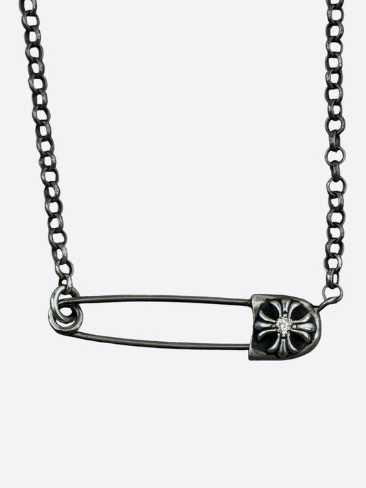 Chrome Hearts Silver & Diamond Safety Pin Roll Chain Necklace