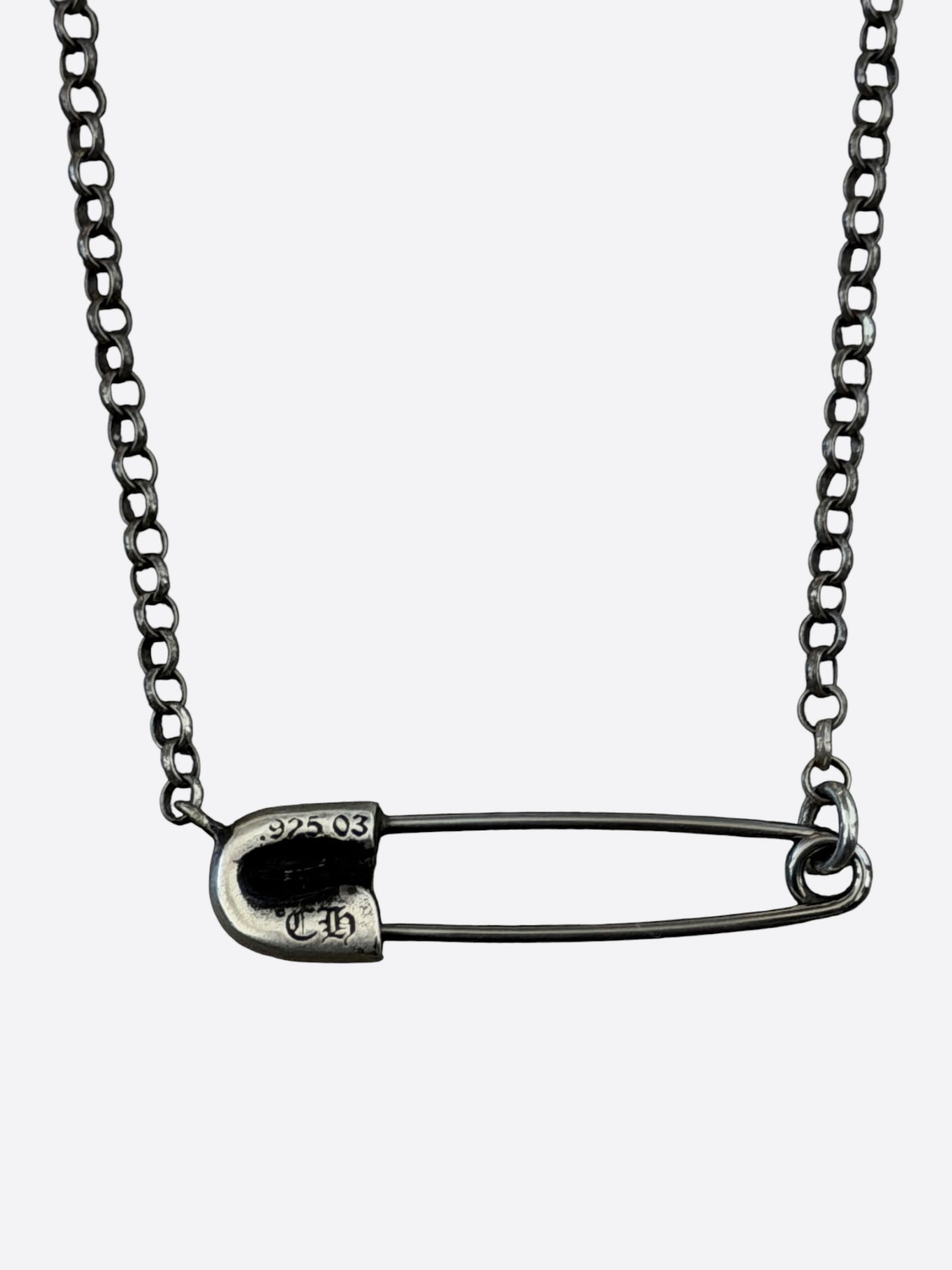 Chrome Hearts Silver & Diamond Safety Pin Roll Chain Necklace