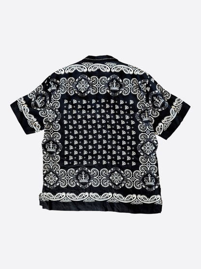 Dolce Gabbana Black & White Bandana Silk Button Up Short