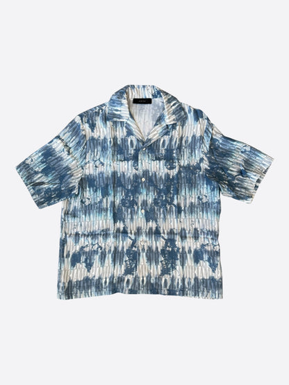 Amiri Blue Tie-Dye All Over Logo Silk Button Up Shirt