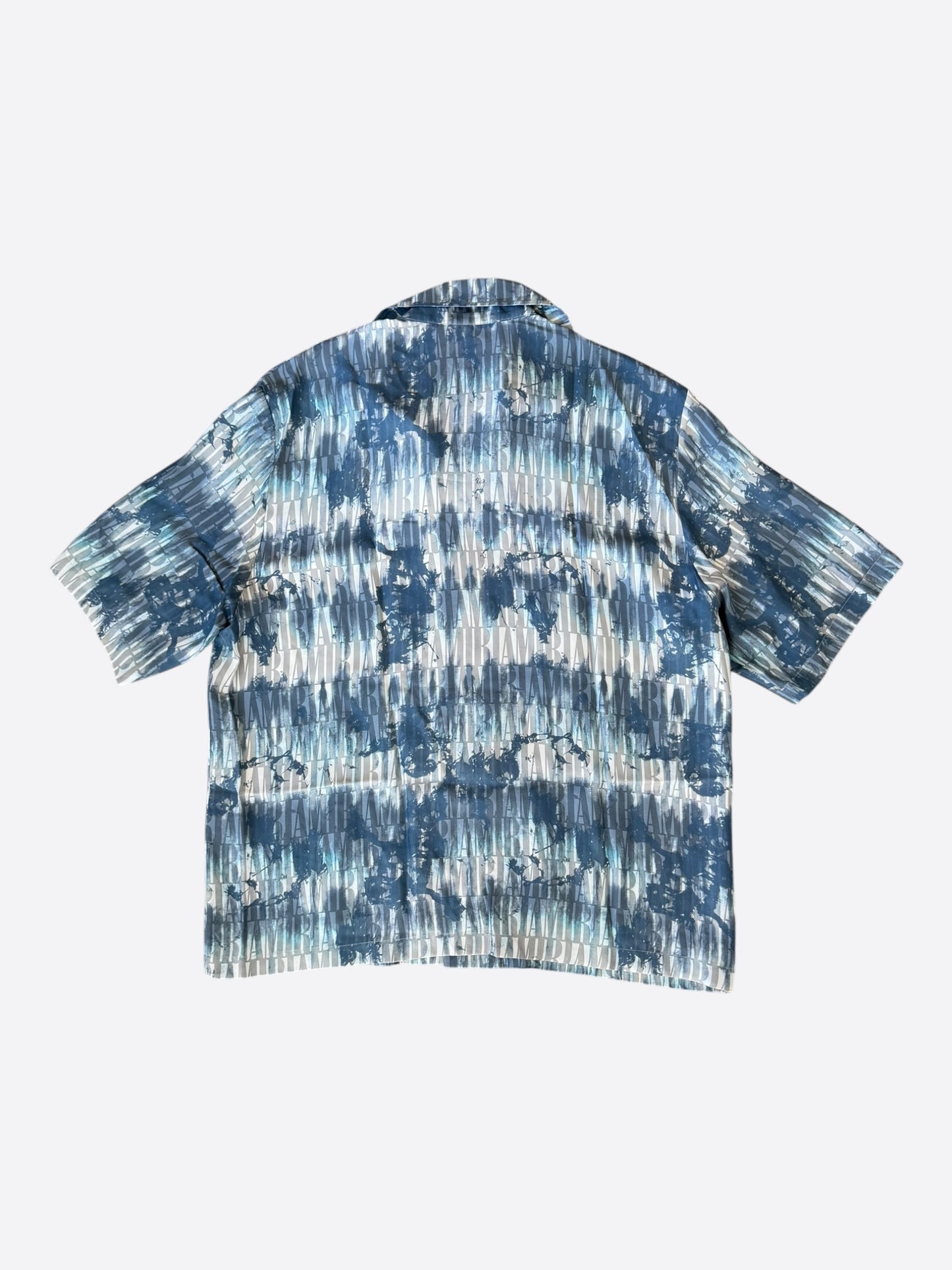 Amiri Blue Tie-Dye All Over Logo Silk Button Up Shirt