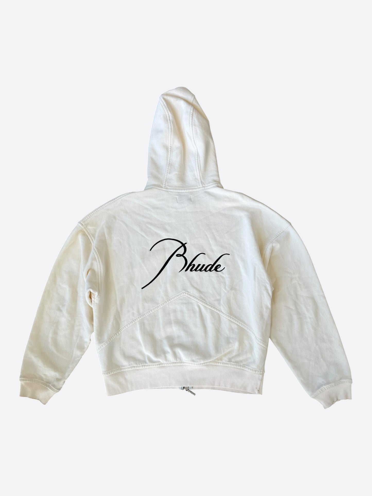 Rhude Vintage White & Black Script Logo Zip Up Hoodie