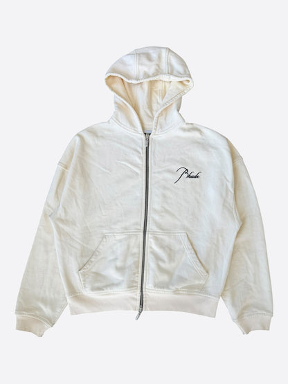 Rhude Vintage White & Black Script Logo Zip Up Hoodie